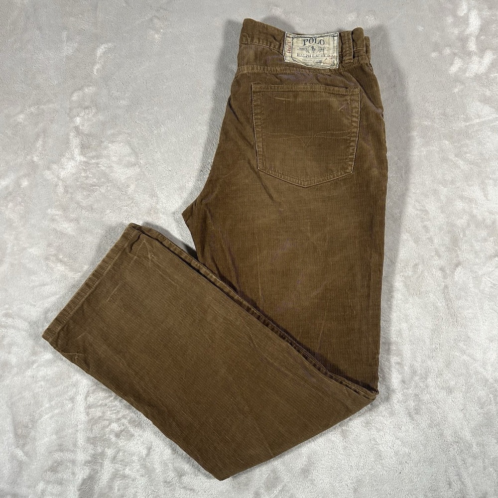 VTG 90's Polo Ralph Lauren Corduroy Pants Mens 36x32 Brown Bootcut 750 5-Pocket
